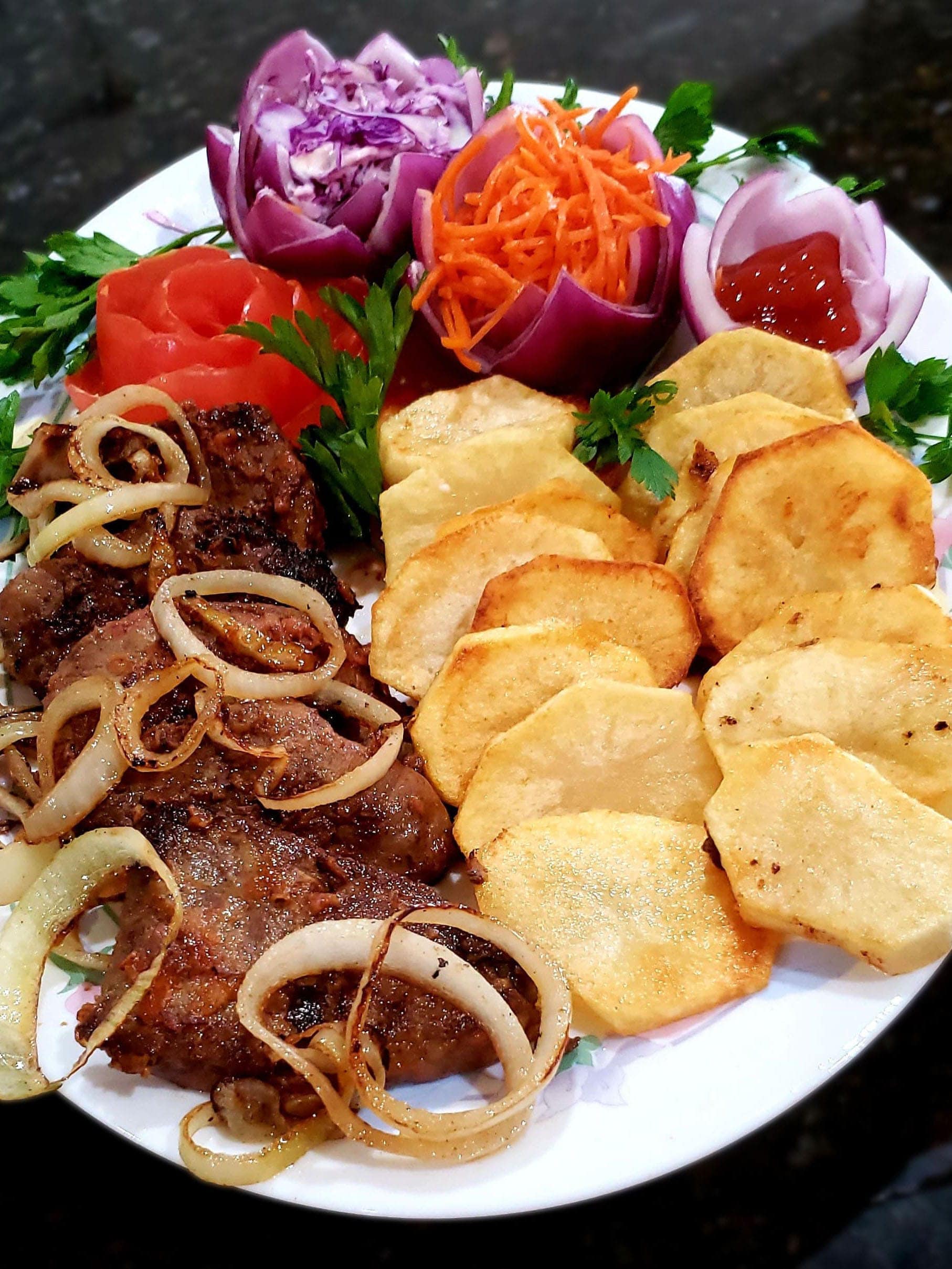 Fried Beef Liver and Potatoes with Caramelized Onions - Simple Tasty Eating