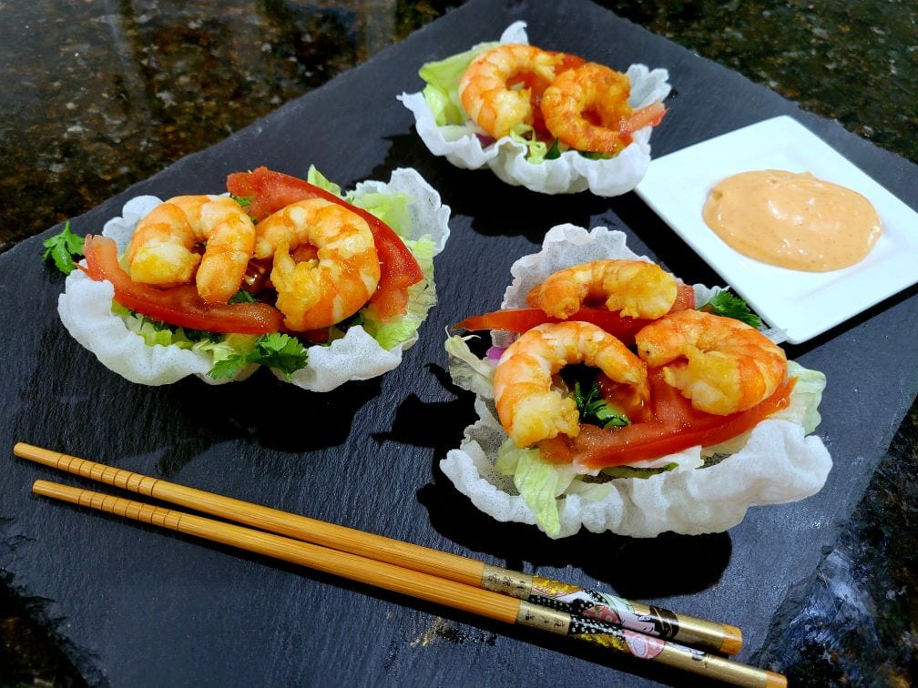 Crispy Rice Paper Shrimp Tacos - Simple Tasty Eating